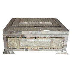 English Mother of Pearl carved casket box with abalone inlay