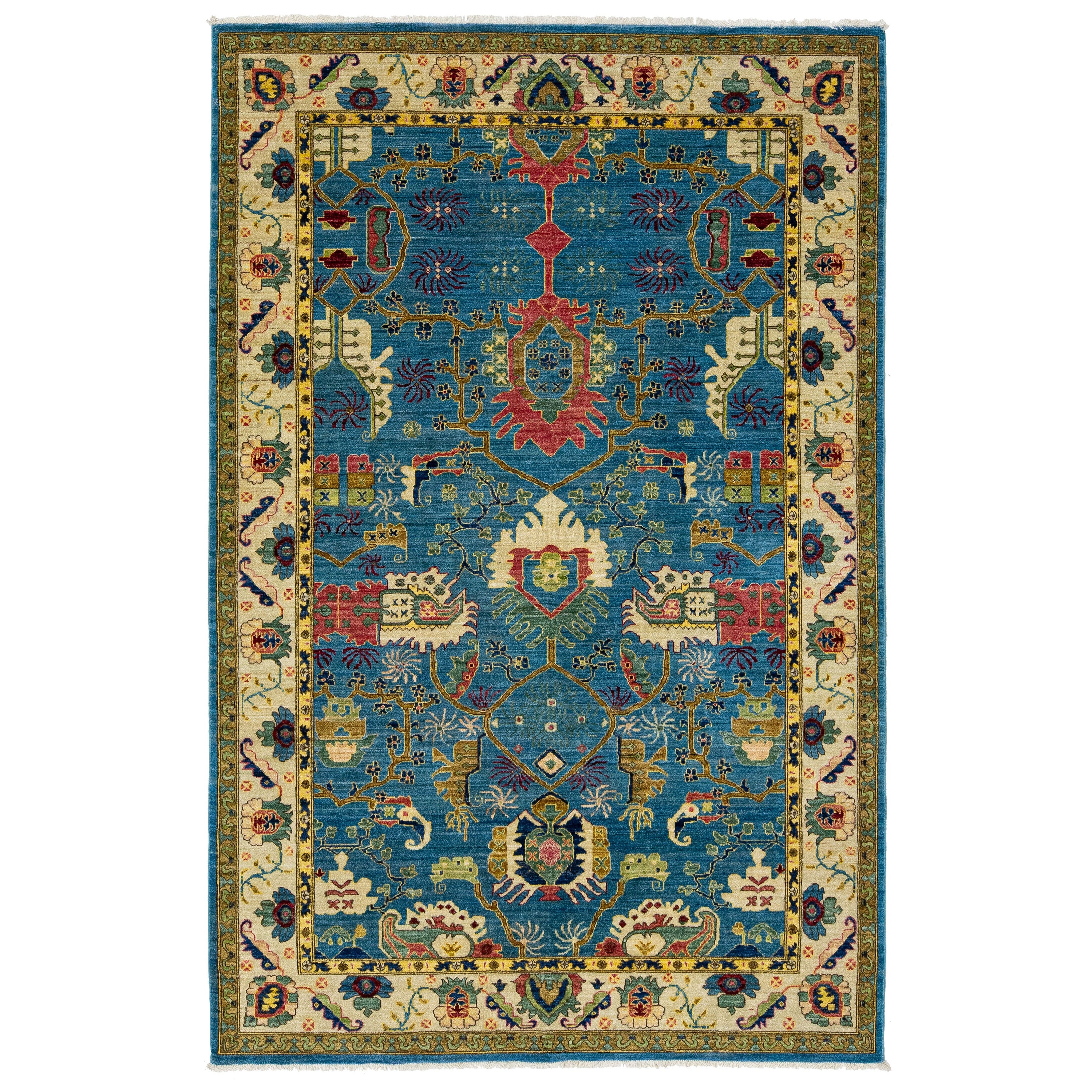 Allover Modern Serapi Style Handmade Wool Rug In Blue Color