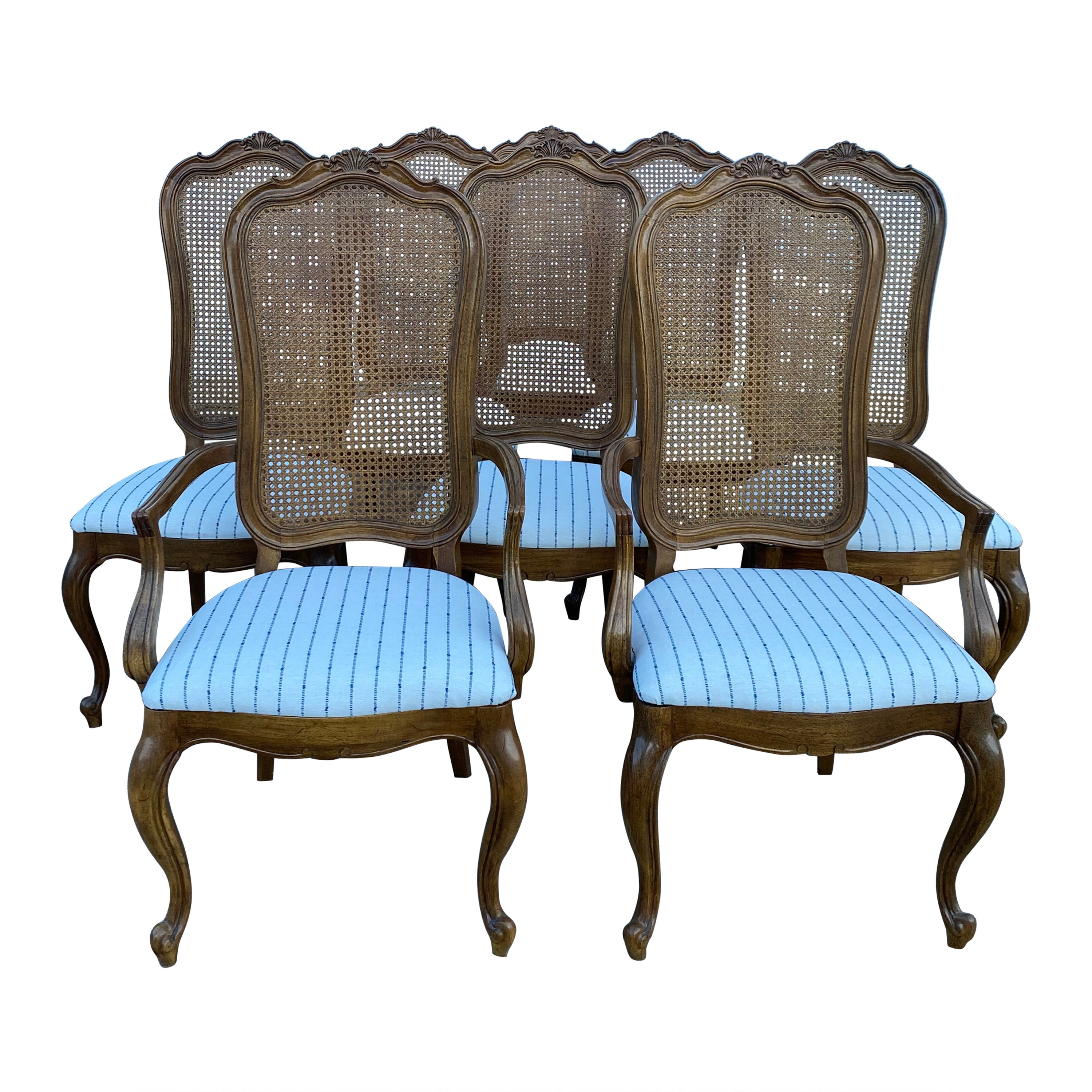 Set of 8 Thomasville French Provincial Cane Back Dining Chairs