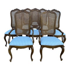 Retro Set of 8 Thomasville French Provincial Cane Back Dining Chairs