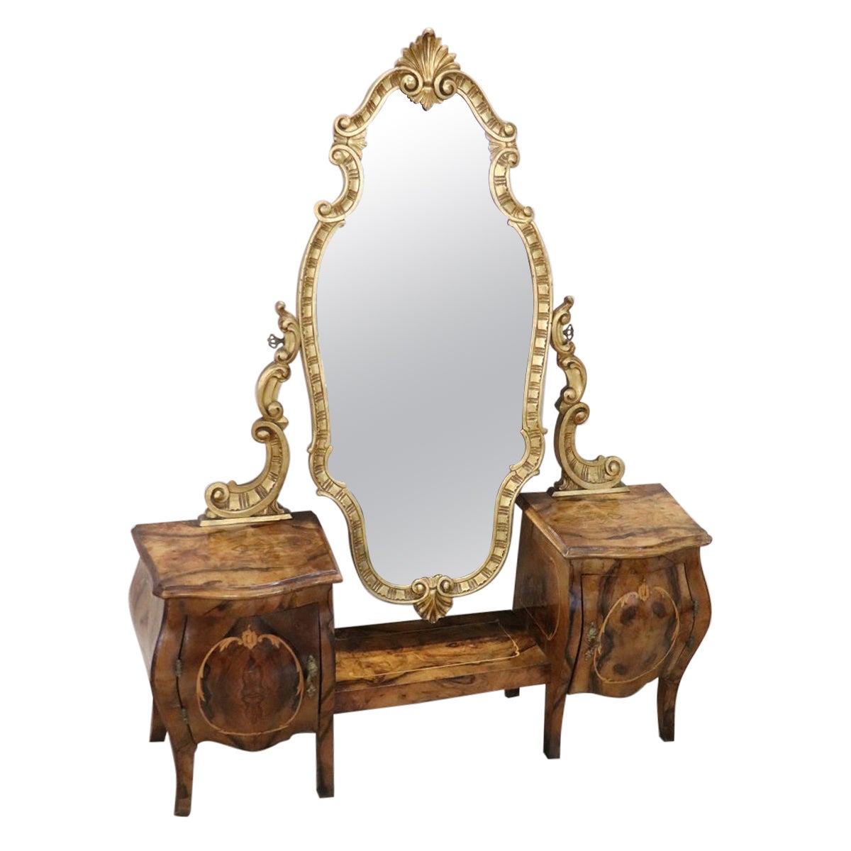 Italian Louis XV Style Gilded and Inlaid Walnut Bombay Dressing Table
