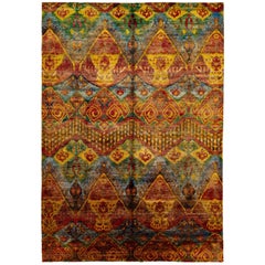 Rust Modern Bidjar Style Wool & Silk Rug Handmade Geometric Pattern