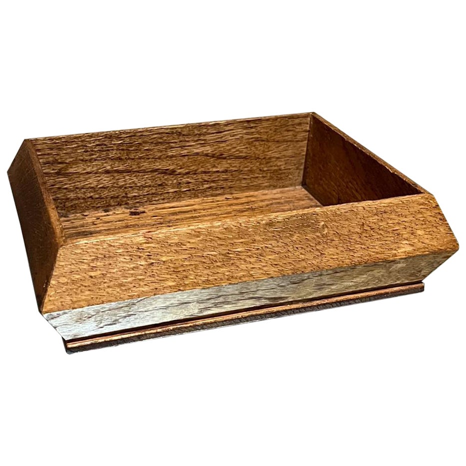 1970 Open Box Centerpiece Tray Oak Wood Dish en vente