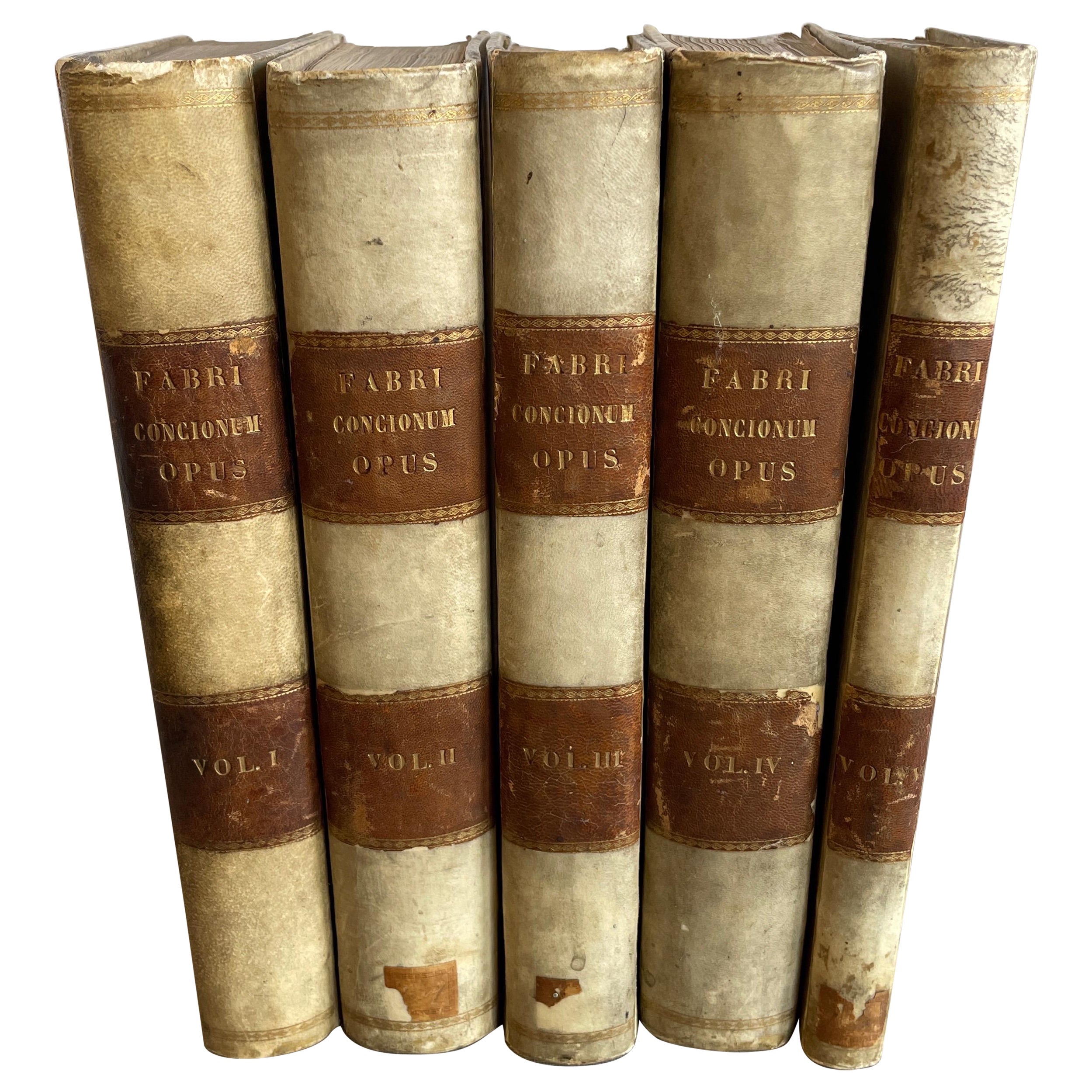 Set of 5 Fabri Concionum opus vellum books from 1872 For Sale