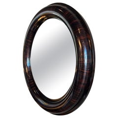 Vintage Macassar ebony round beveled mirror