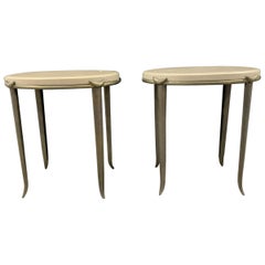 Used Pair of 27” Tall Bronze and Indiana Limestone Tables By Tom Corbin. 