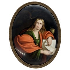 Fine Quality John The Evangelist Porcelain Plaque After Domenichino