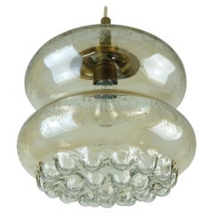 1960's mid century PENDANT LIGHT bubble amber glass and brass