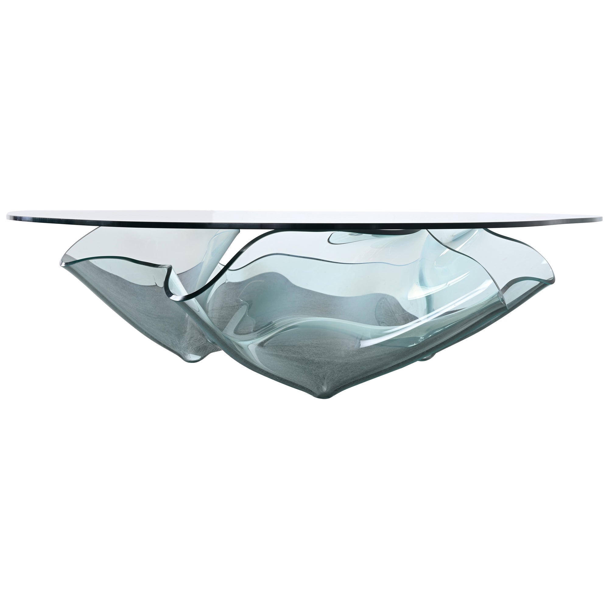 Laurel Fyfe Sculptural Handkerchief Art Glass Coffee Table, 1991 For Sale