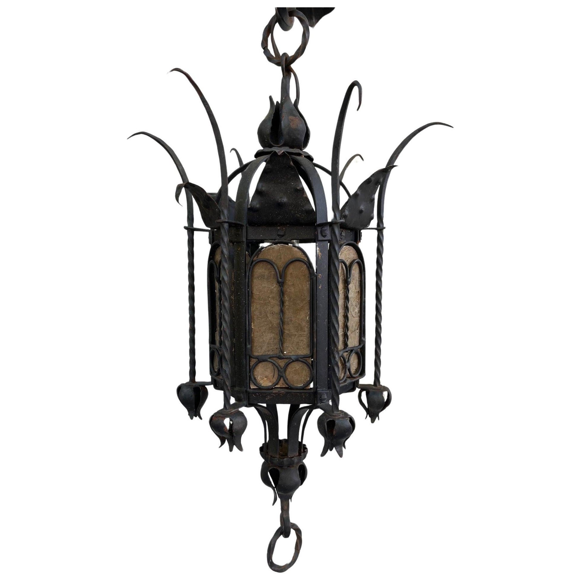19th Century Spanish Gothic Style Wrought Iron Portico Lantern. For Sale