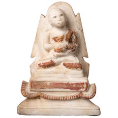 Antike burmesische Monk-Statue aus Marmor aus Burma aus dem 19. Jahrhundert