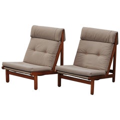 Vintage Pair Of Pine Lounge Chairs From Denmark, Circa 1970