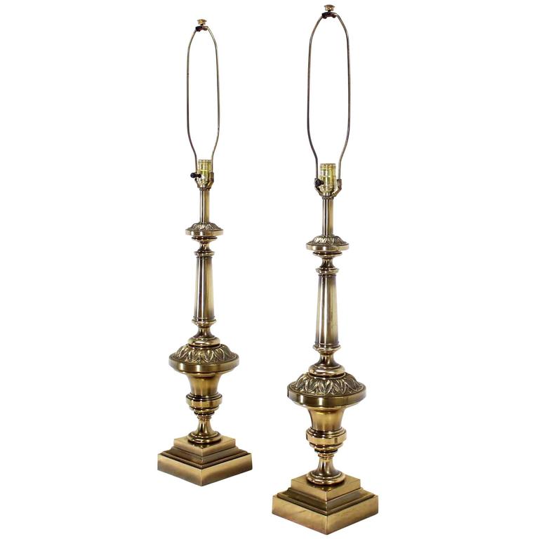 Pair Stiffel Porcelain Obelisk And Decorative Brass Table Lamps For Pair Of Brass Stiffel Table Lamps
