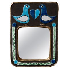 Vintage Mithe Espelt Blue Mirror with Birds Decors