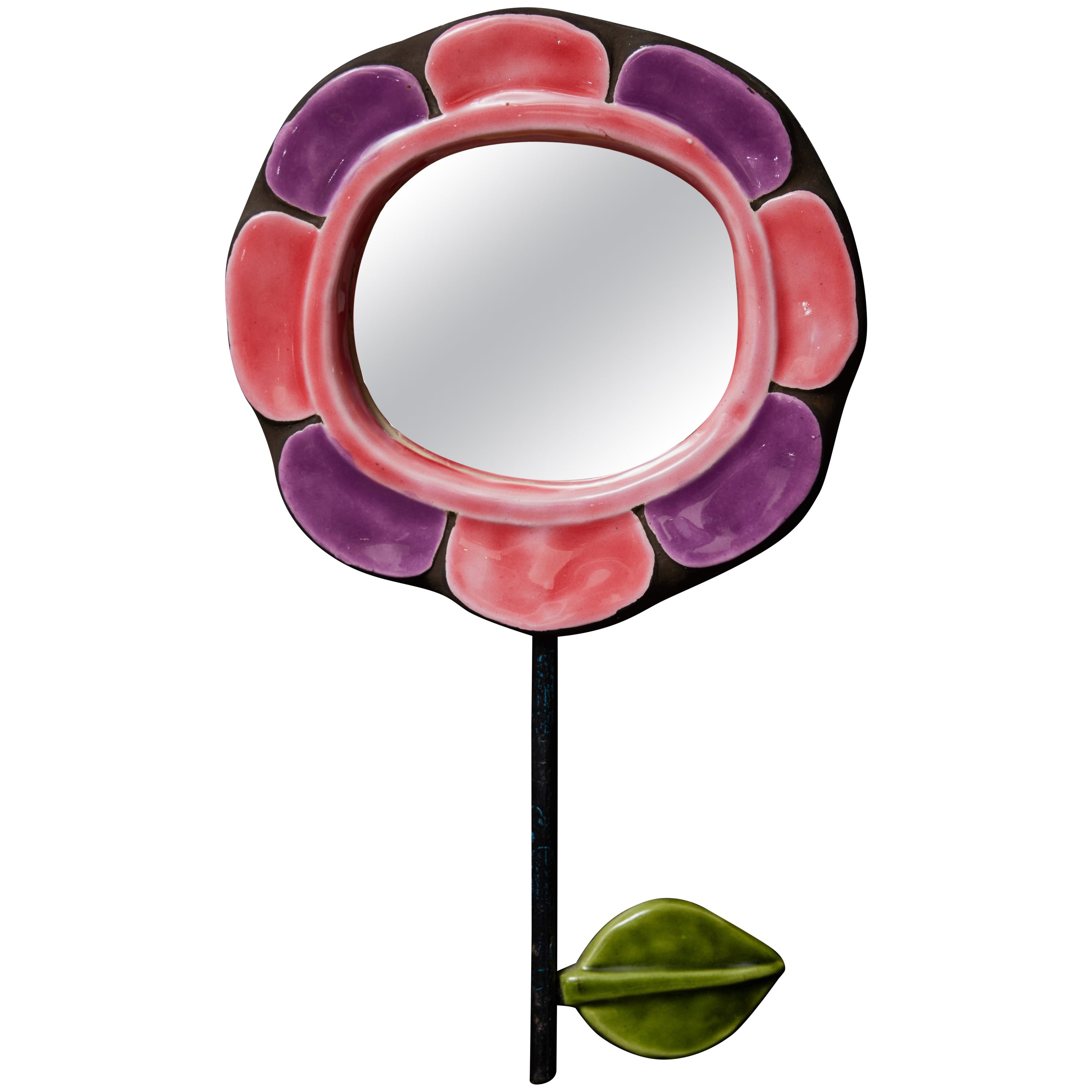 Miroir Mithe Espelt en forme de fleur avec pétales roses et violets