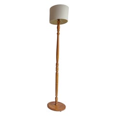 Mid Century Vintage Standard Oak Turned Floor Lamp With Lampshade, 60s