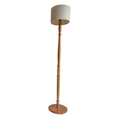 Mid Century Vintage Standard Oak Turned Floor Lamp With Lampshade, 60s