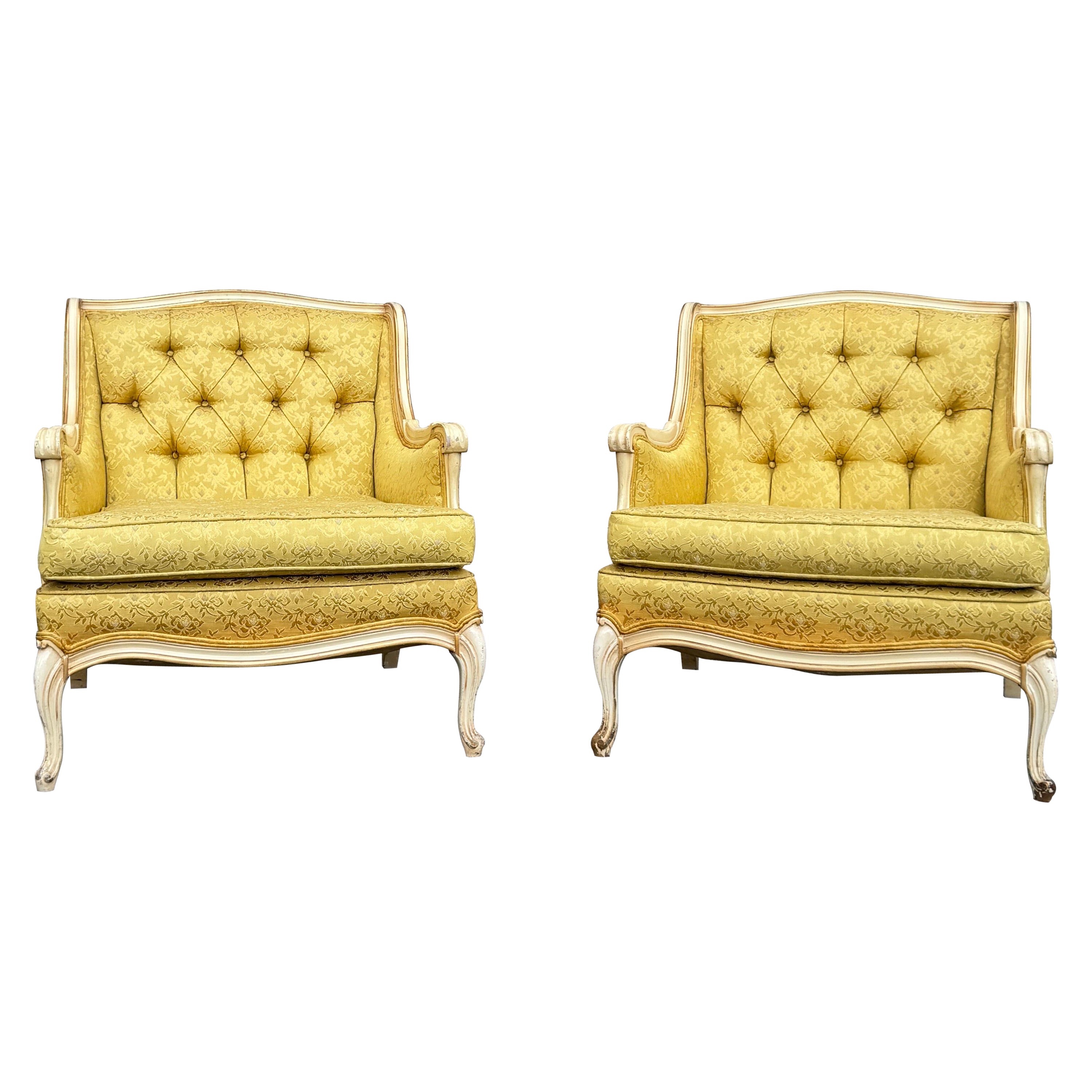1950s French Bergere Wing Armchairs - a Pair