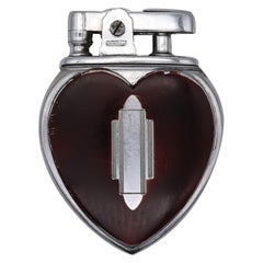 Antique Ronson 1937 Art Deco Heart Lighter Faux Tortoise Lacquer And Chromed Steel