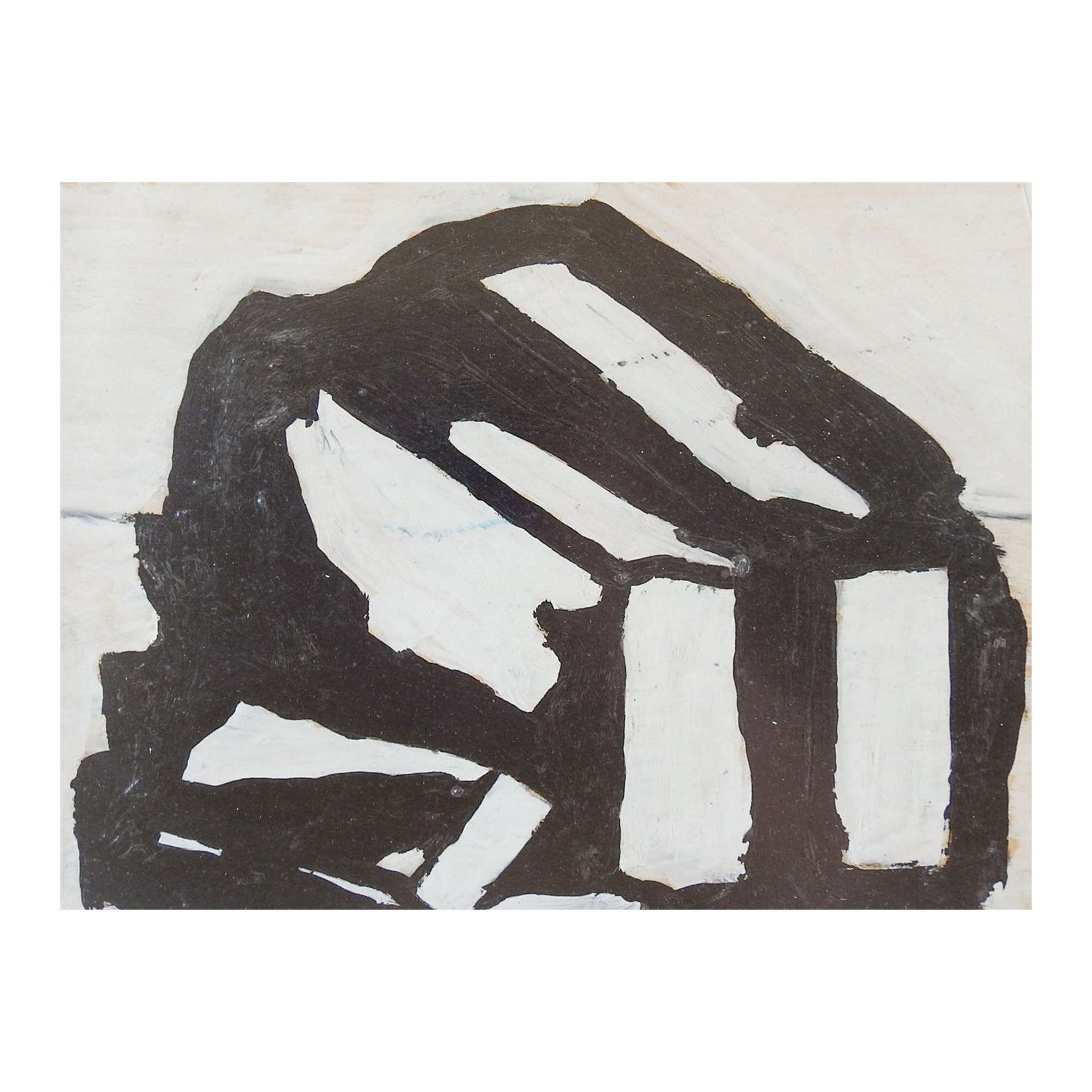 Vintage Mid Century Abstract Black & White Geometric Painting For Sale