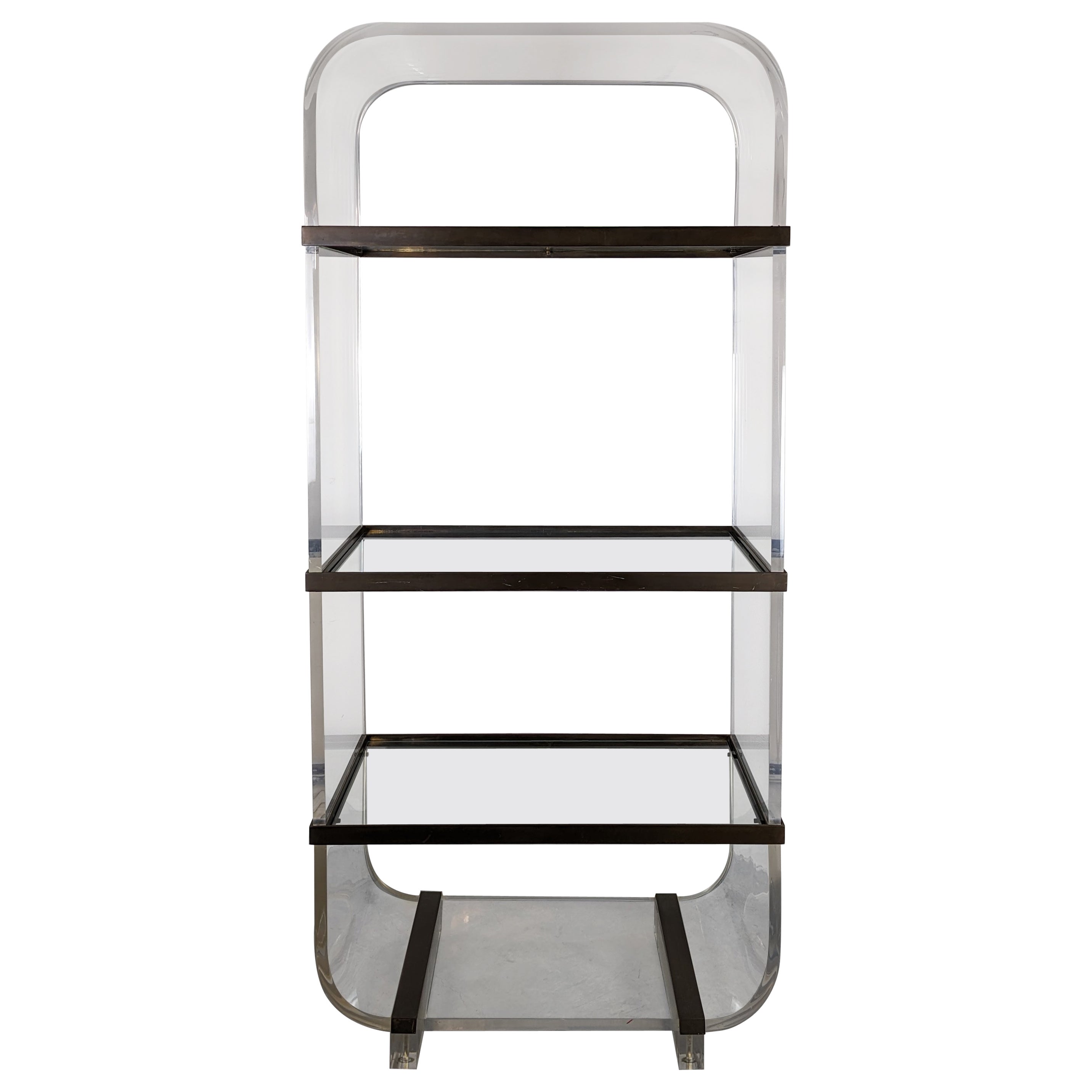 „Wasserfall“-Etagere aus Stahl und Lucite, Charles Hollis Jones zugeschrieben, ca. 1970er Jahre im Angebot