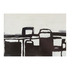 Peinture abstraite géométrique noire et blanche du milieu du siècle dernier