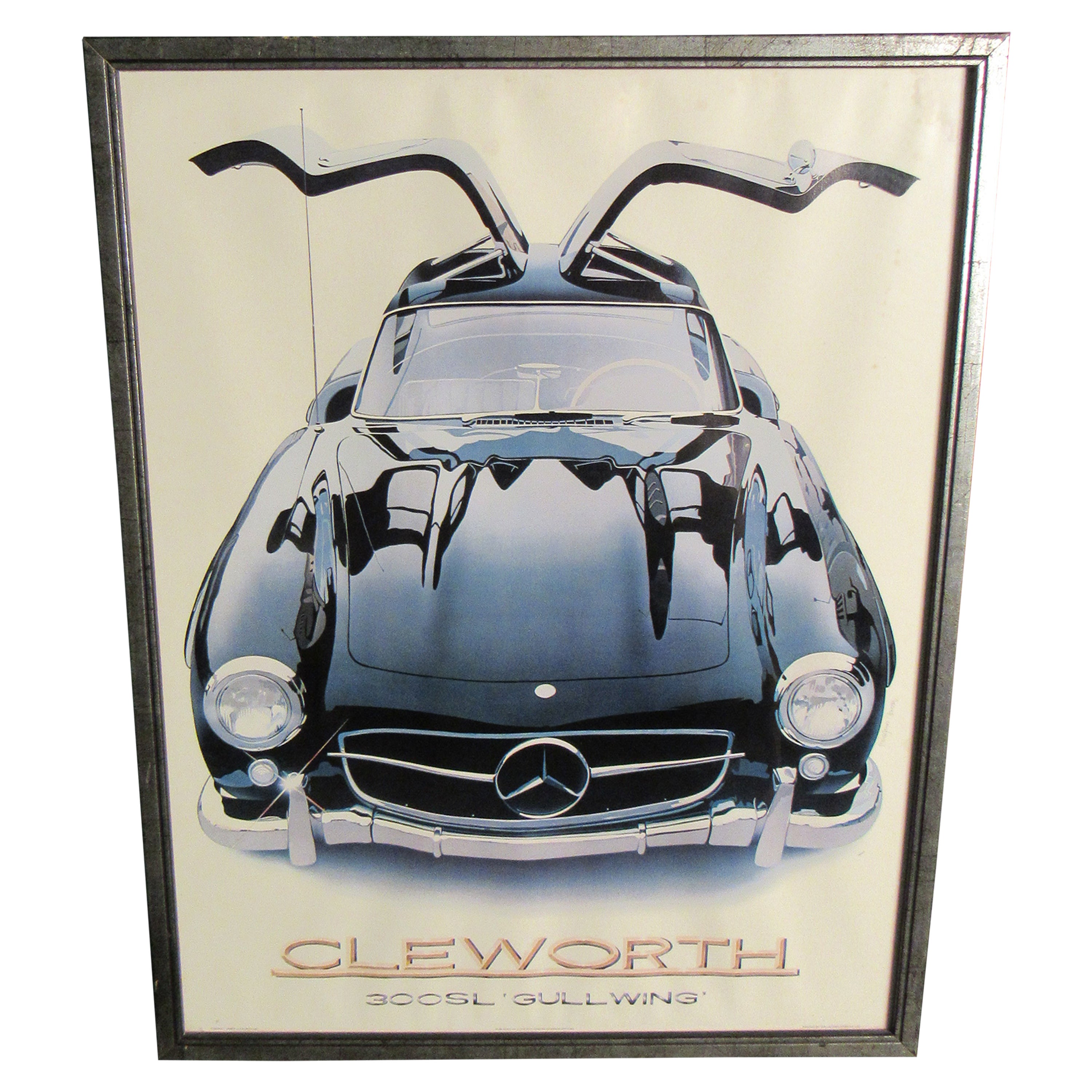 Vintage Mercedes Benz Gullwing Lithograph by Harold James Chelworth For Sale