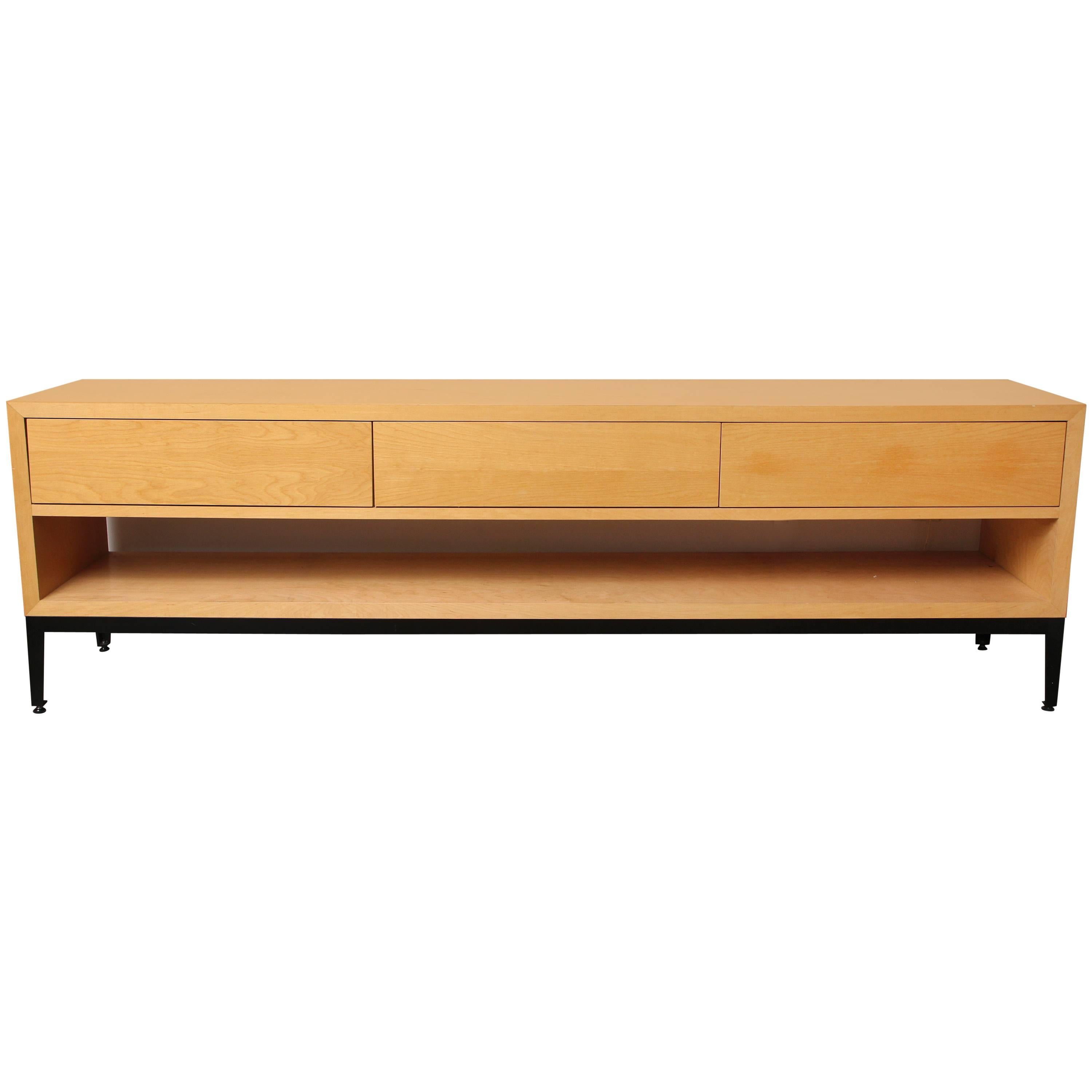 Large Blonde Maple Credenza For Sale