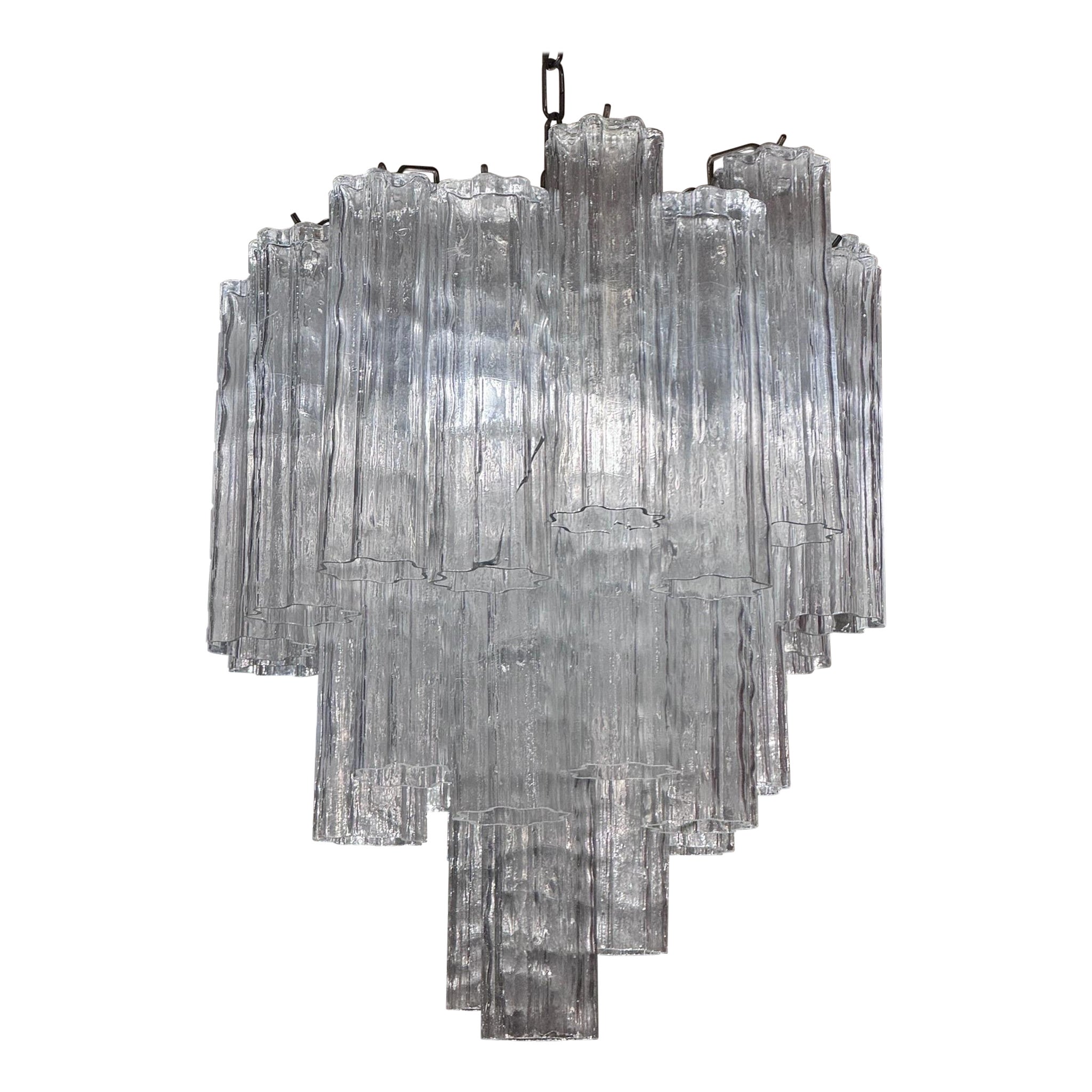 Vintage Italian 3 Tier Round Murano Glass Tronchi Ceiling Chandelier For Sale