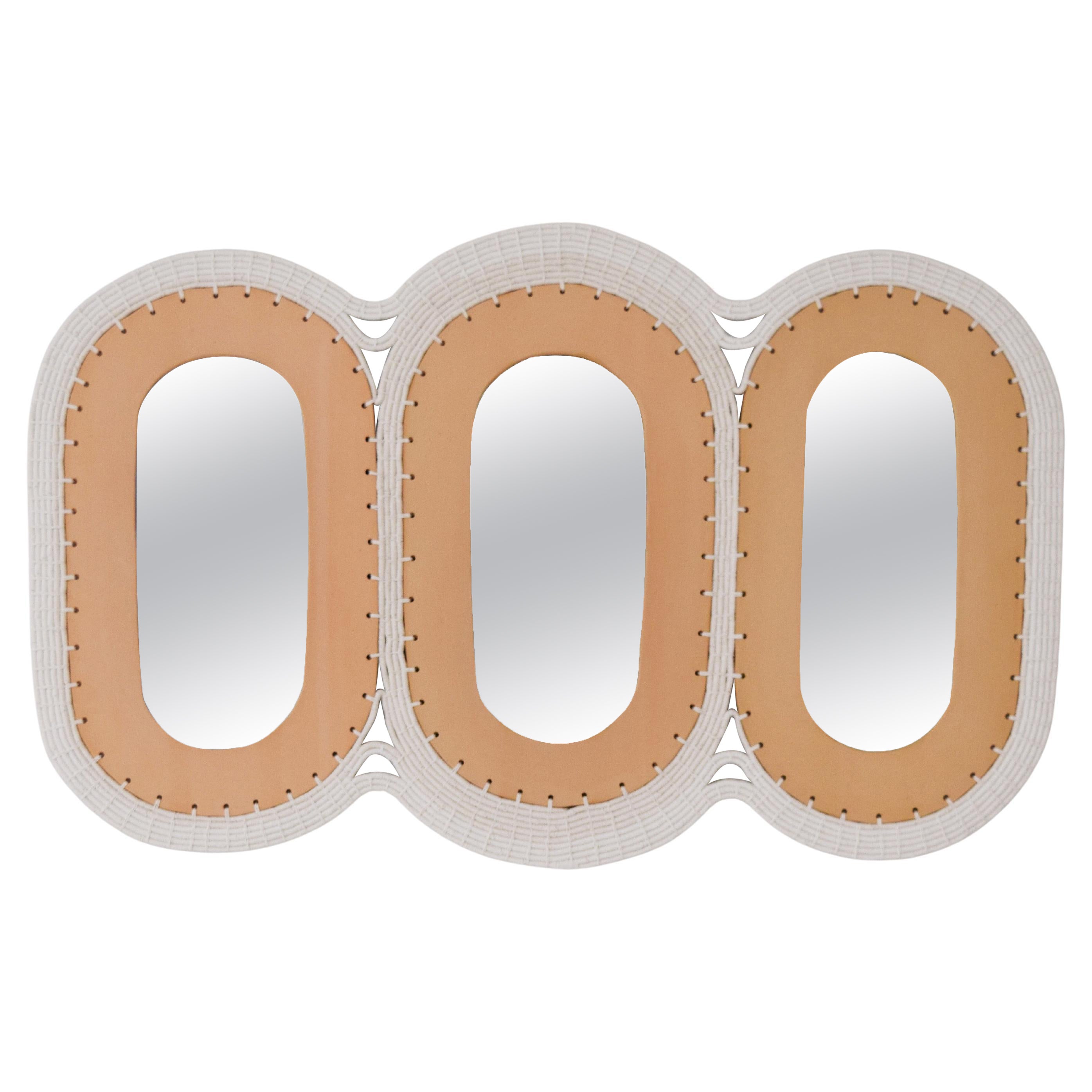 Miroir fait main #801, céramique avec contour en coton tissé, options personnalisées