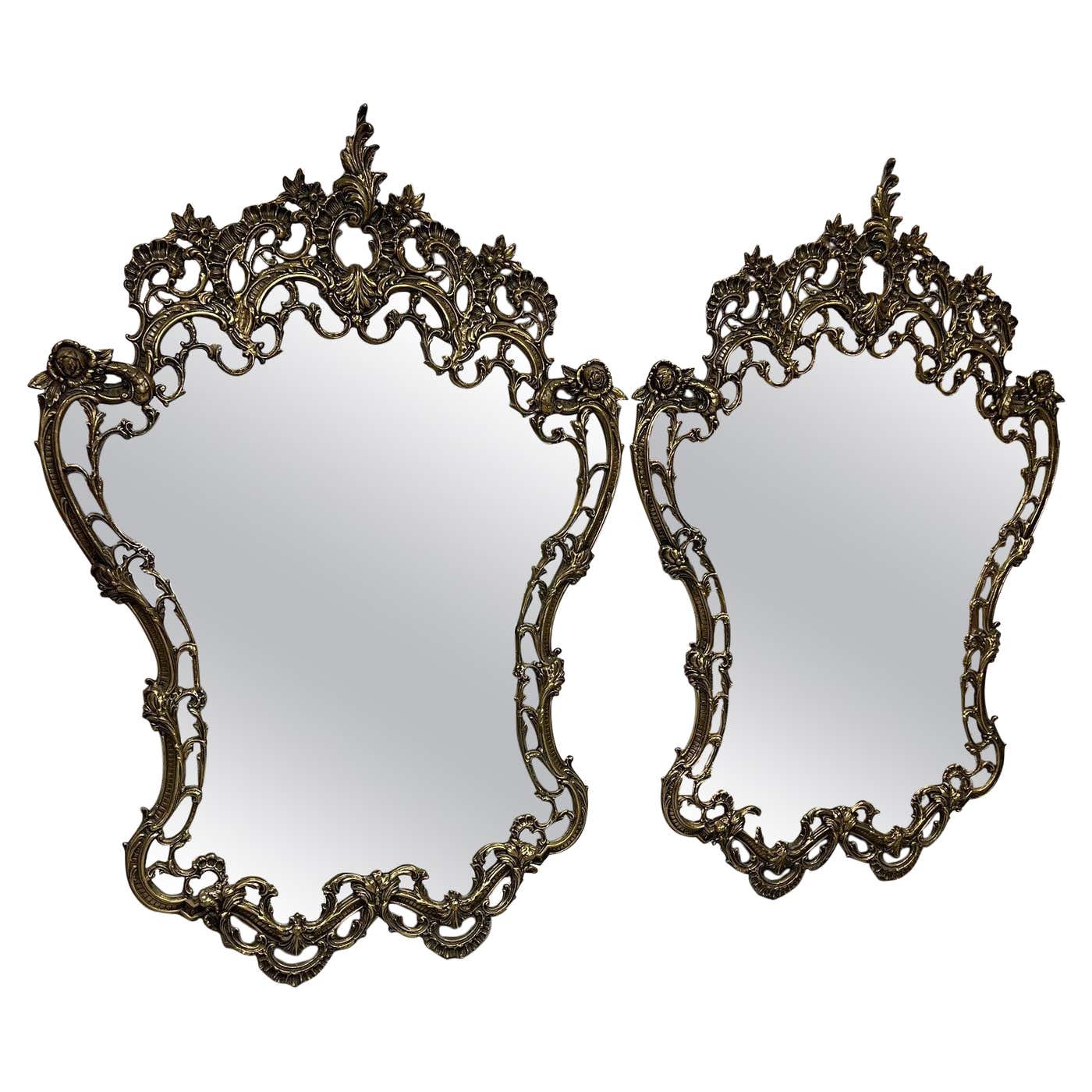 Rococo Curves Mirror Vintage Pair of French Rococo Style Mirrors Brass Frames For Sale at ...