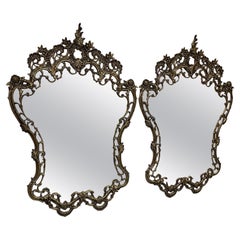 Vintage Pair of French Rococo Style Mirrors Brass Frames   