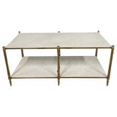 Vintage Polished Brass Faux Bois Two-Tiered Cocktail Table 