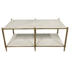 Polished Brass Faux Bois Two-Tiered Cocktail Table