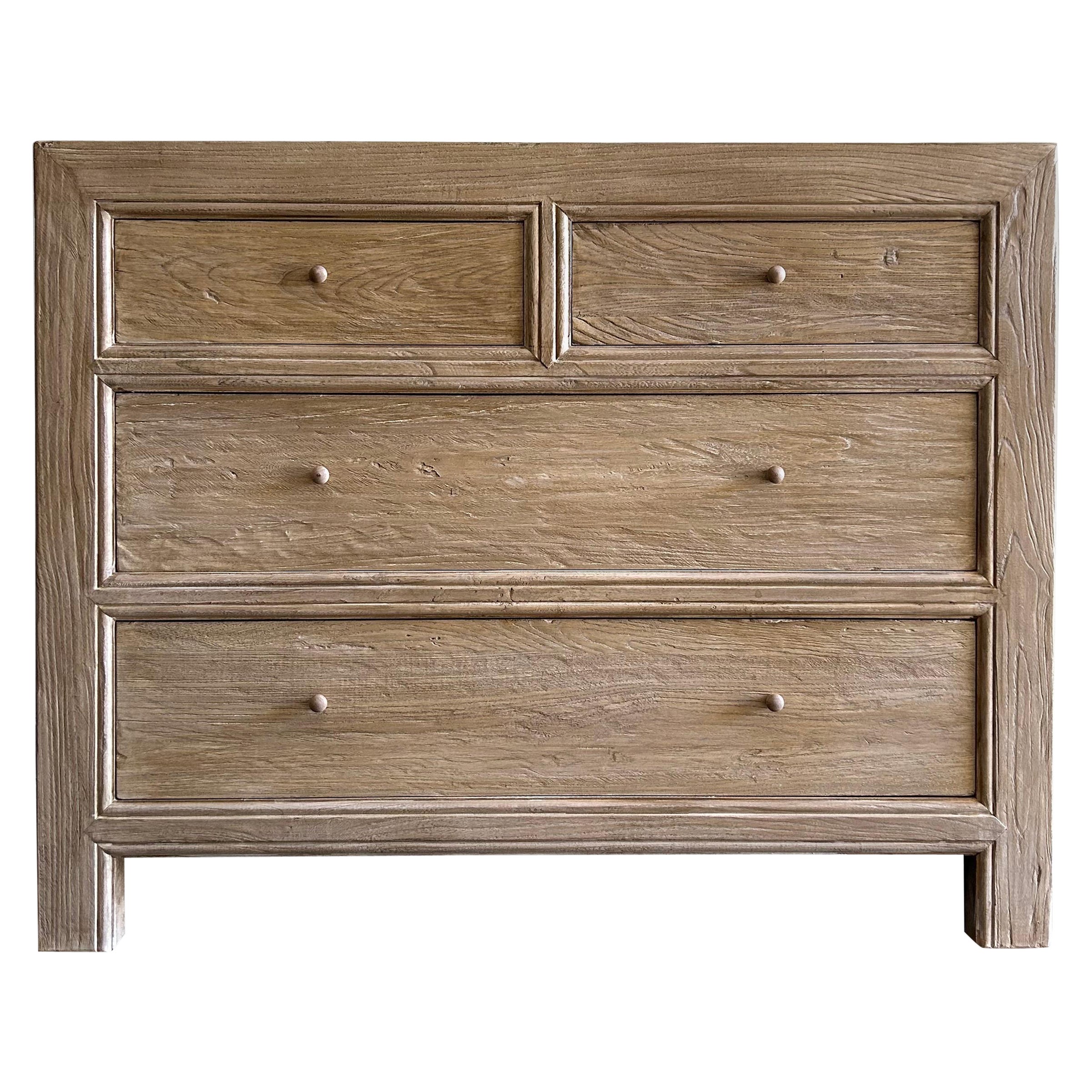 Custom Reclaimed Elm Wood Chest of Drawers Natural Finish For Sale
