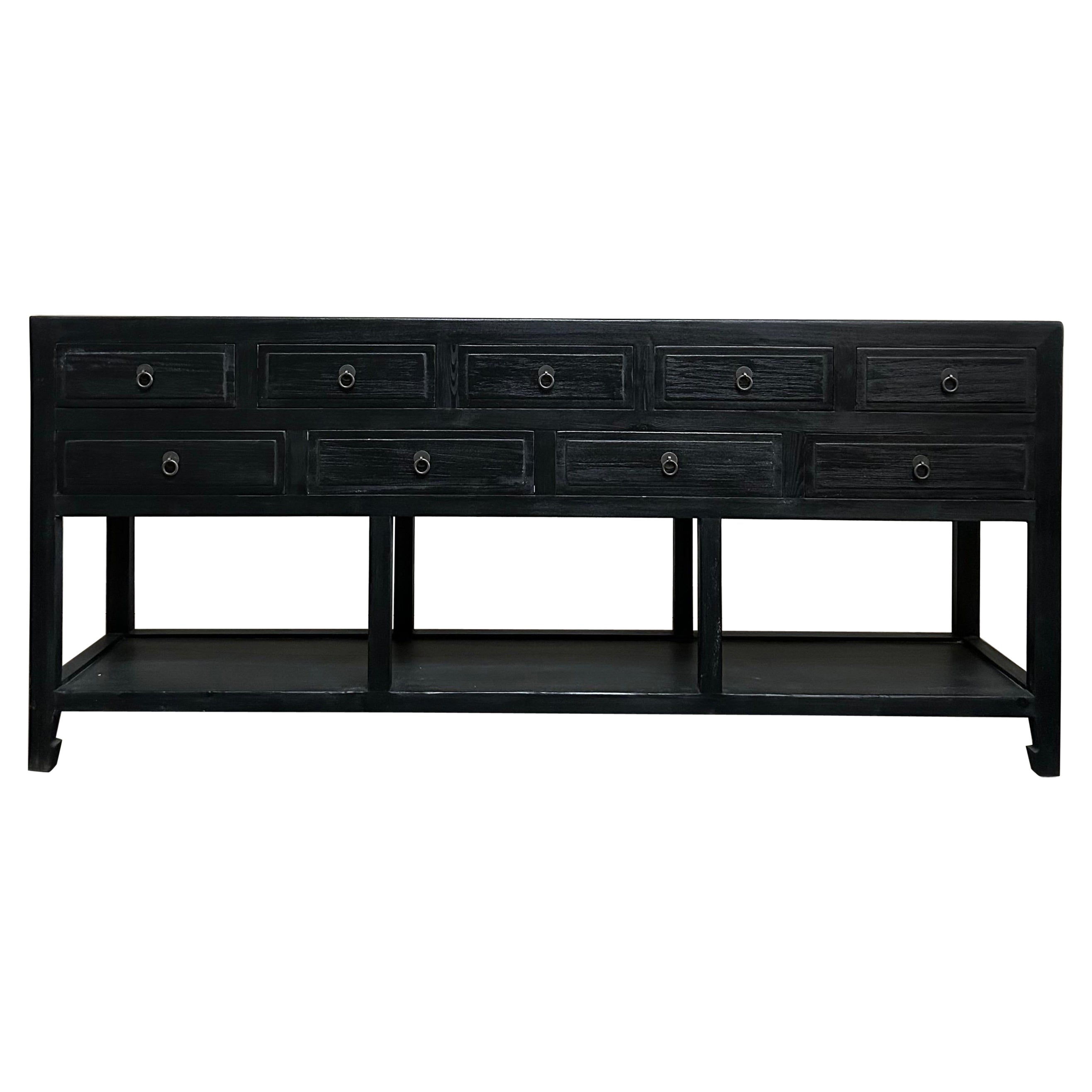 Custom Made Reclaimed Wood Console with Drawers in Black Painted Finish For Sale