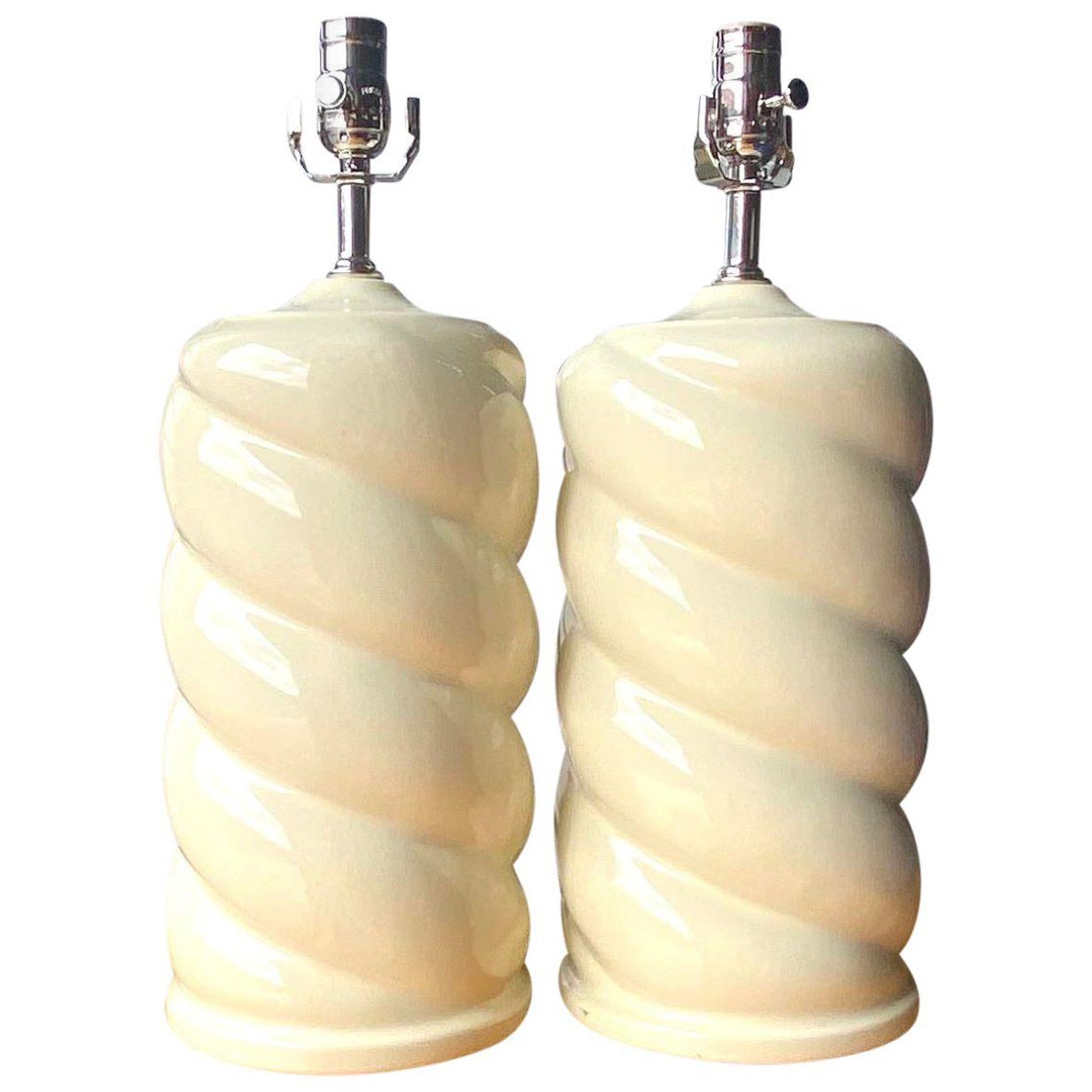 Contemporary 70s Twist Ceramic Lamps - a Pair For Sale