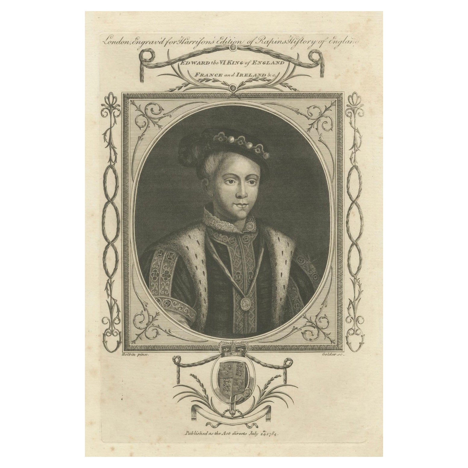 1784 Engraved Portrait of Edward VI - Young English Monarch For Sale
