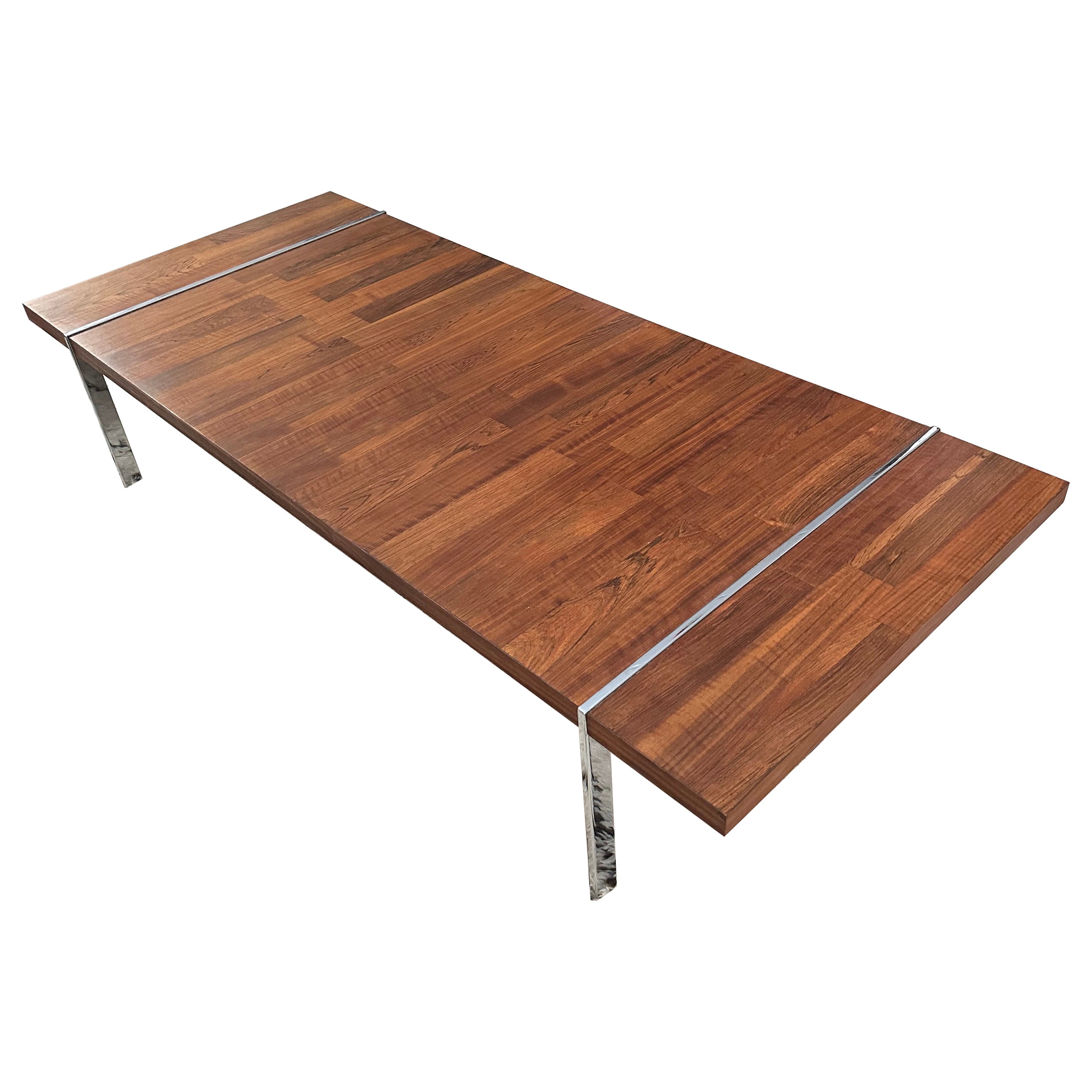 Lane Furniture Walnut, Rosewood, and Chrome Coffee or Cocktail Table