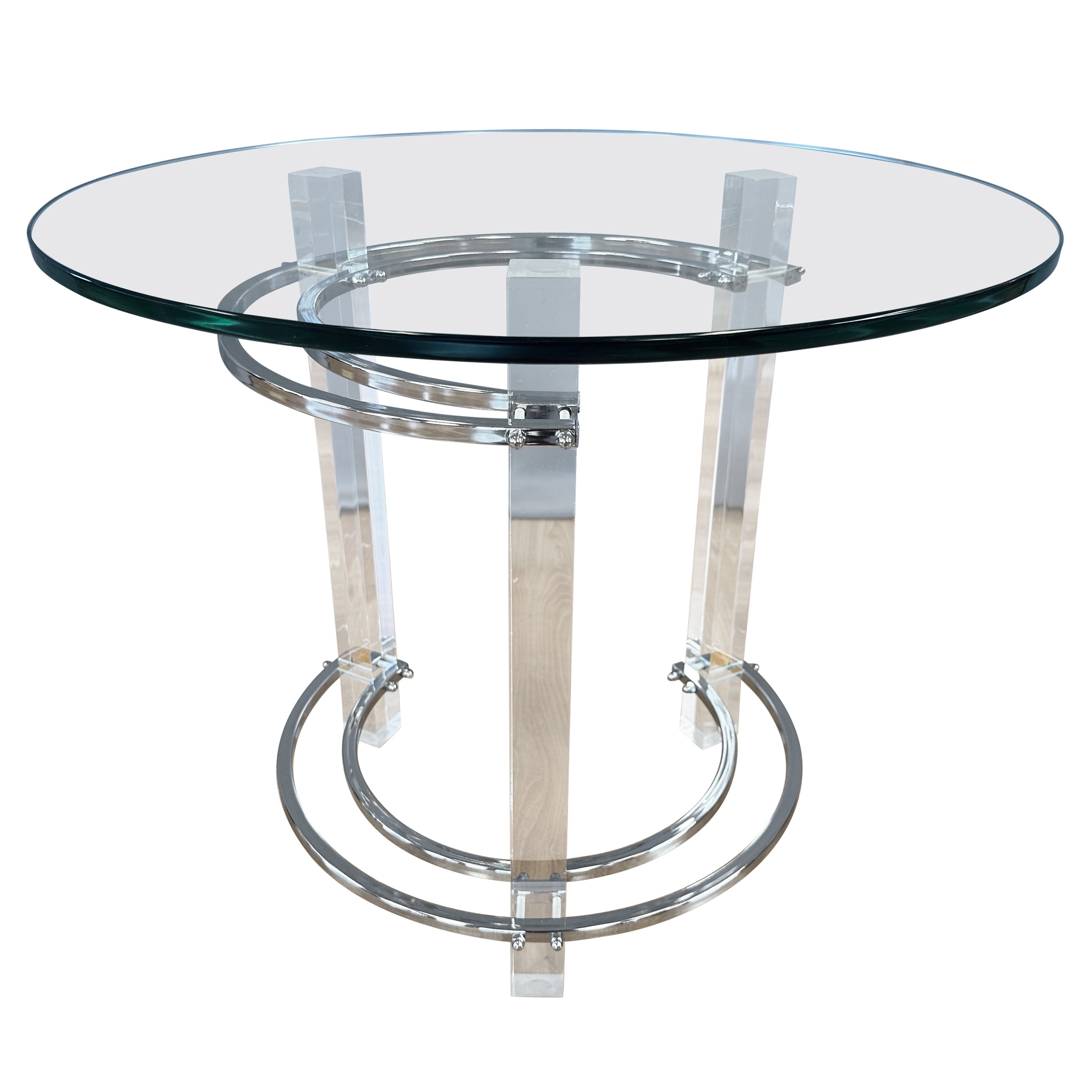 Charles Hollis Jones Lucite and Chrome Circular Side Table or End Table, 1970s For Sale