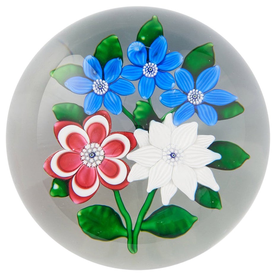 Saint Louis Five Flower Lampwork And Millefiori Paperweight 1986 For Sale