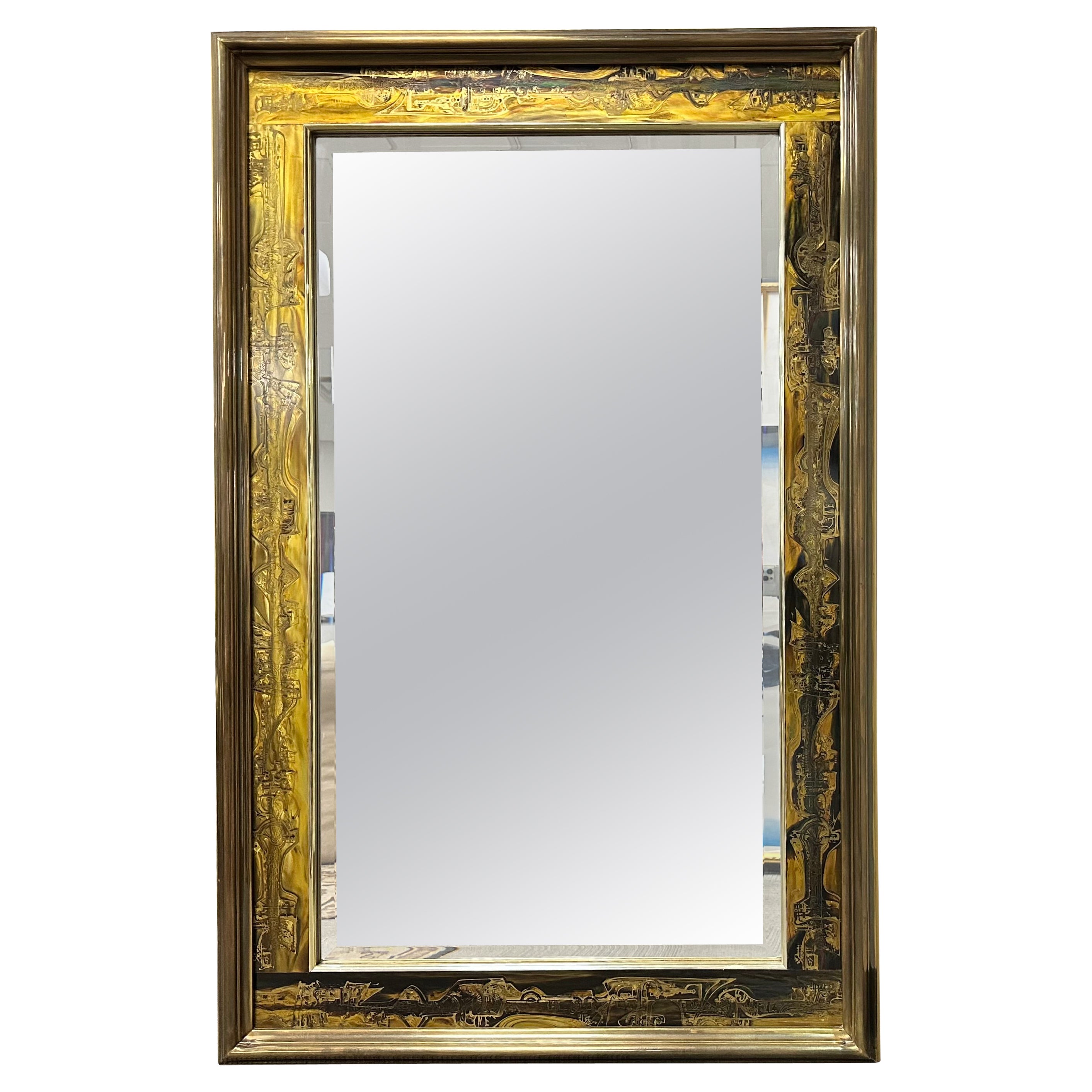 Bernhard Rohne for Mastercraft Acid-Etched Beveled Wall Mirror For Sale