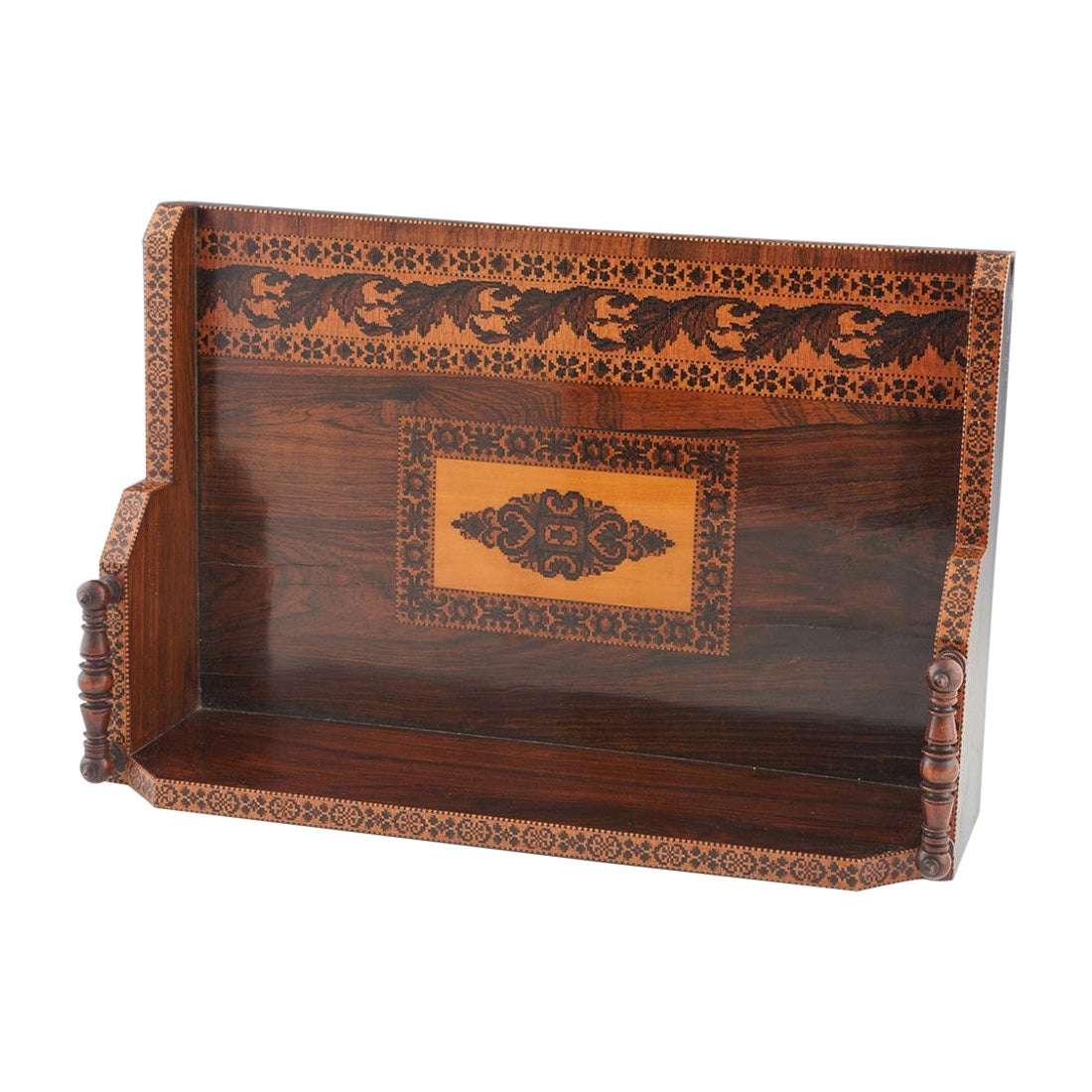 Rara bandeja para libros Tunbridge Ware c1870