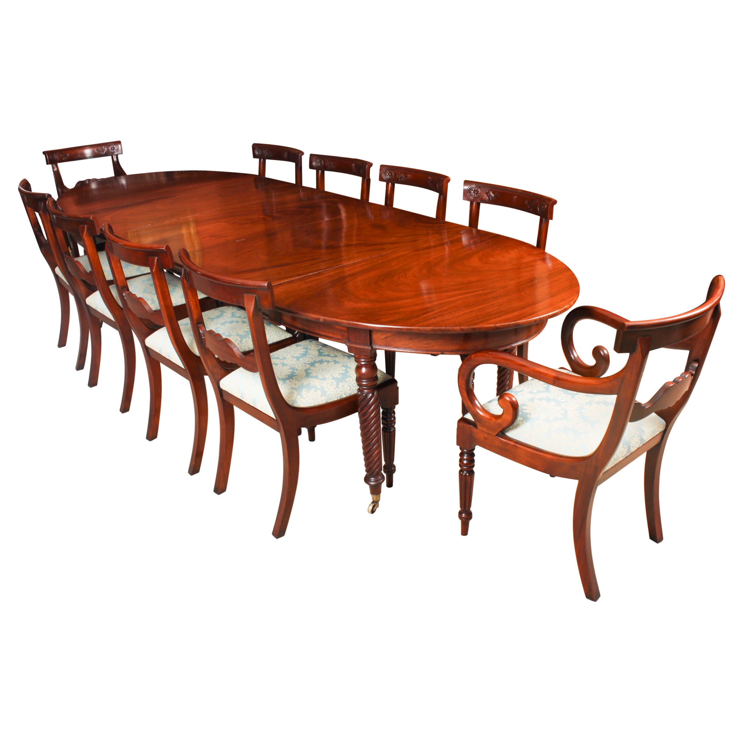 Antique Regency Concertina Action Dining Table 19th C & 10 chairs For Sale