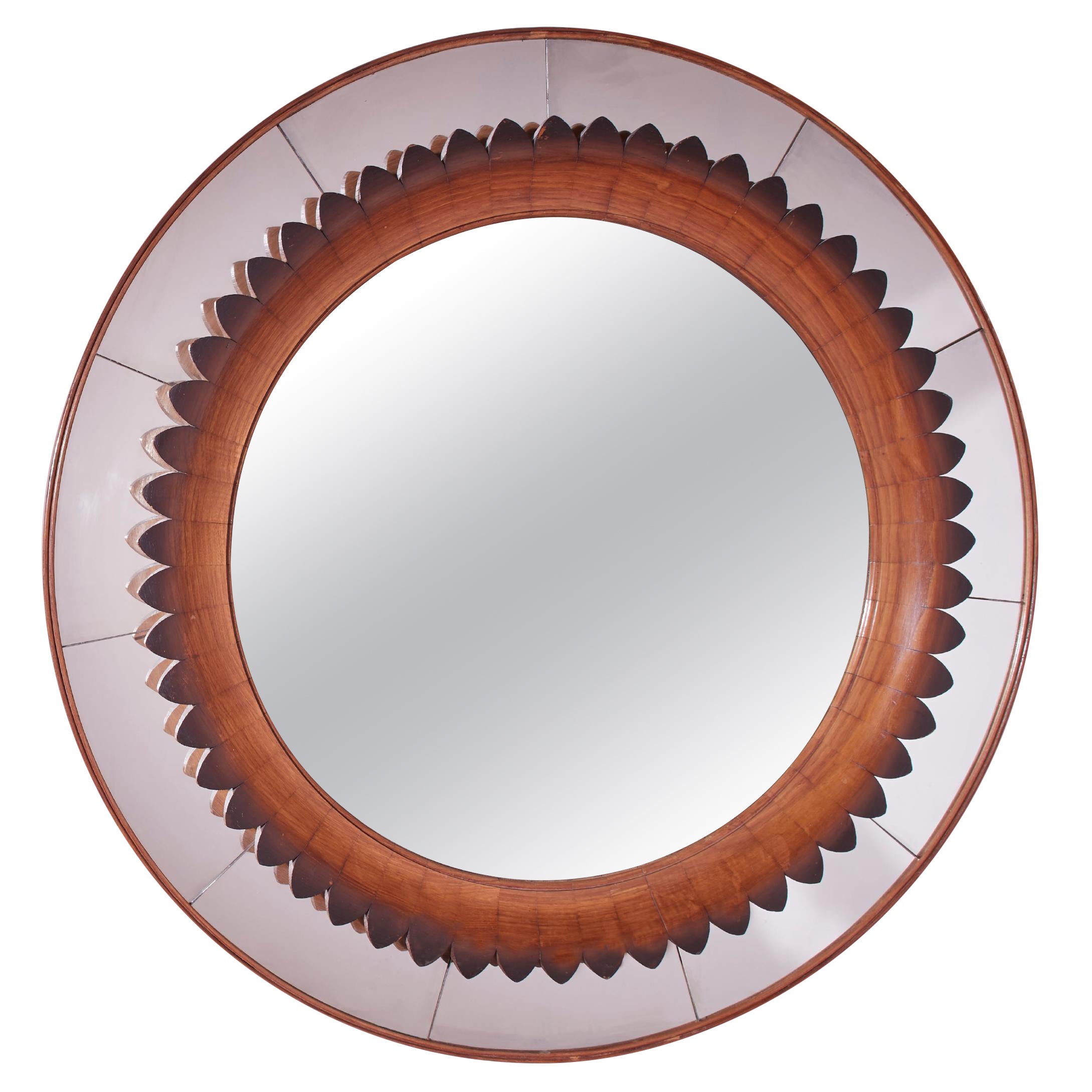 Fratelli Marelli walnut round mirror, Italy, 1950s For Sale