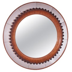 Fratelli Marelli walnut round mirror, Italy, 1950s