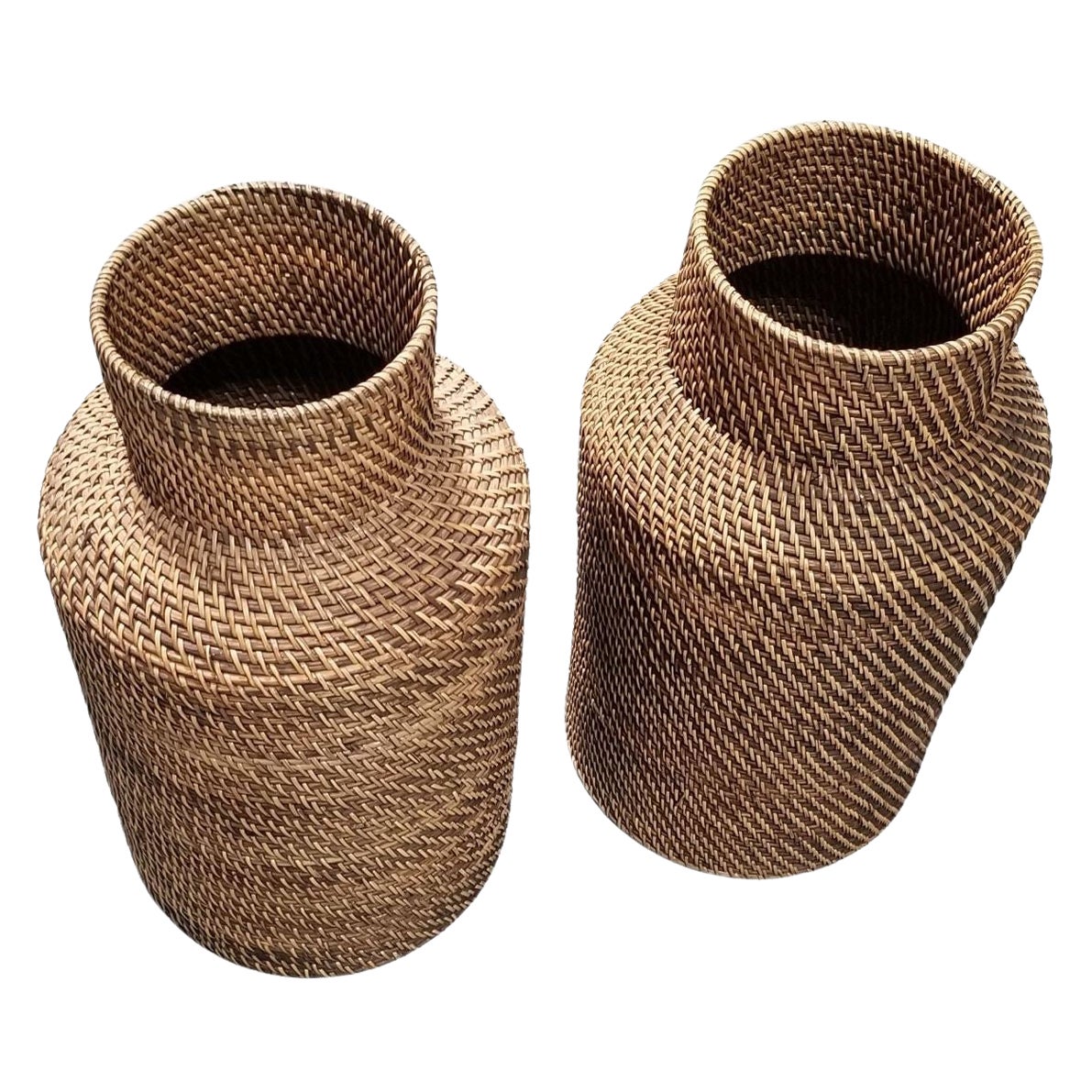 Restored Reed Rattan Wicker Decorative Vases Gabriella Crespi Styled - Pair of 2