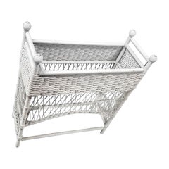 Used Restored White Rattan Wicker Plant Stand