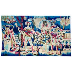 Tapisserie murale française des années 1960 imprimée à la main en laine signée par J.C. Bissery