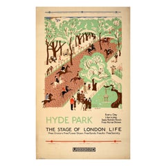 Original Antique London Underground Poster Hyde Park Stage Of London Life Bawden